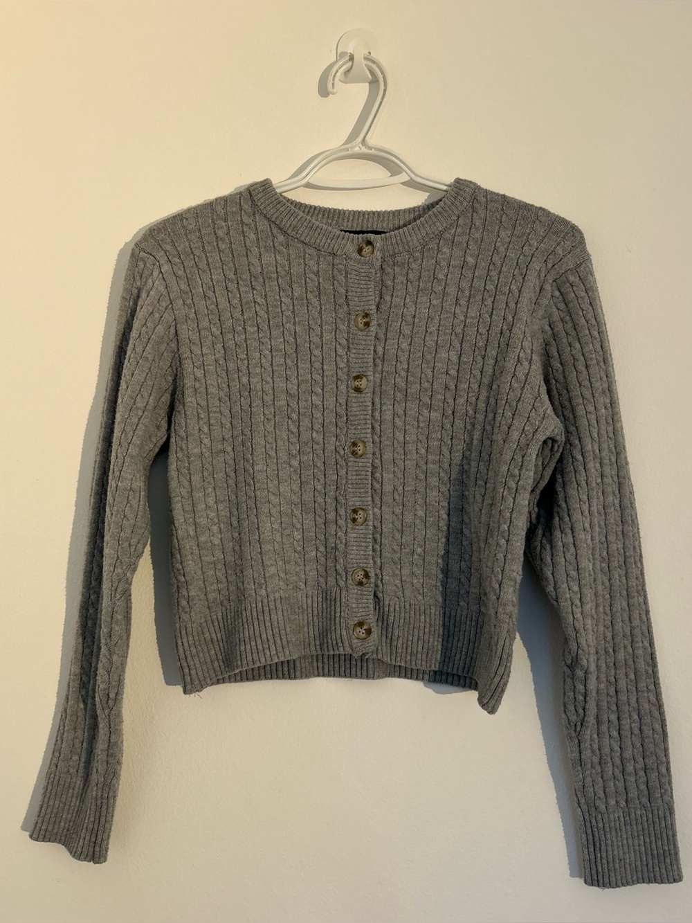 Grey Cable Knit Cropped Cardigan Sweater Size - S/P